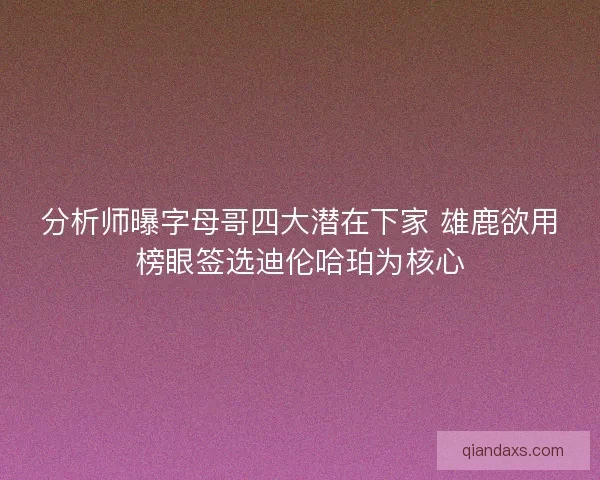 分析师曝字母哥四大潜在下家 雄鹿欲用榜眼签选迪伦哈珀为核心